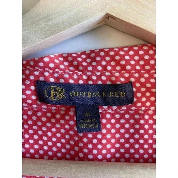 Outback Red Women's Redish Pink-Coral Polka Dot Blouse Size Medium Lightweight - Picture 8 of 8